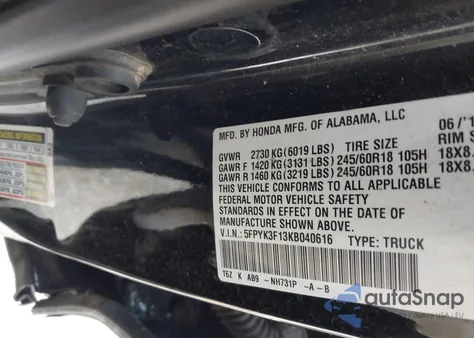 2019 Honda Ridgeline Sport from USA, damaged, VIN 5FPYK3F13KB040616